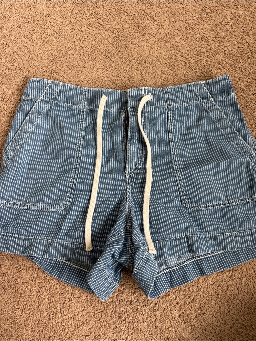 LOFT Blue Pinstripe Drawstring Casual Shorts
